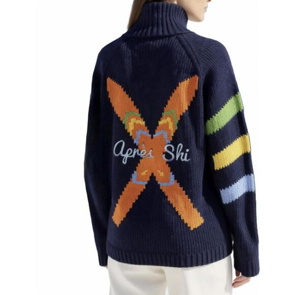 NEW PINK PINEAPPLE apres x ski varsity cardigan in navy